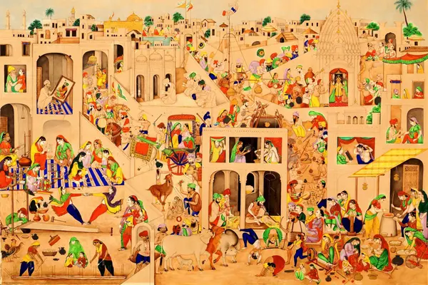 Painting of Sikh Empire-era Amritsar from the 19th century, by Baba Bishan Singh