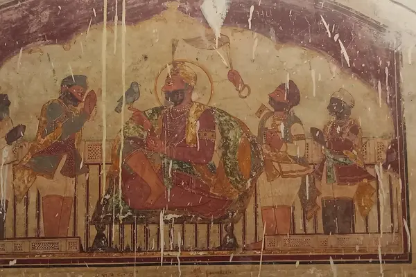 Mural depicting Guru Gobind Singh with his retinue, from Achleshwar Dham, Acchal, Batala, 
