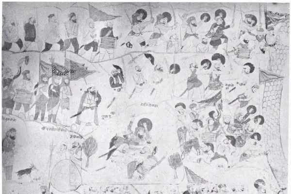 'Zorawar Singh Kahluria offering puja bali', from a painted scroll documenting the joint D
