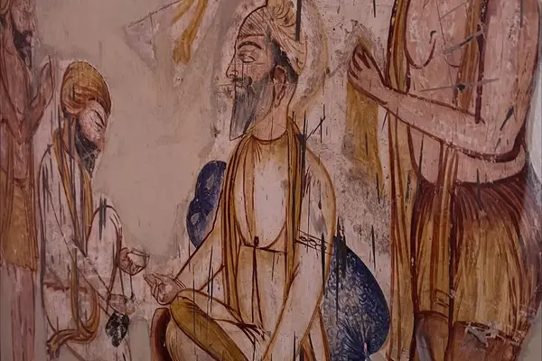 Mural depicting Baba Thaman Singh, from Dera Baba Thaman Singh, Bachhoana, Mansa district,